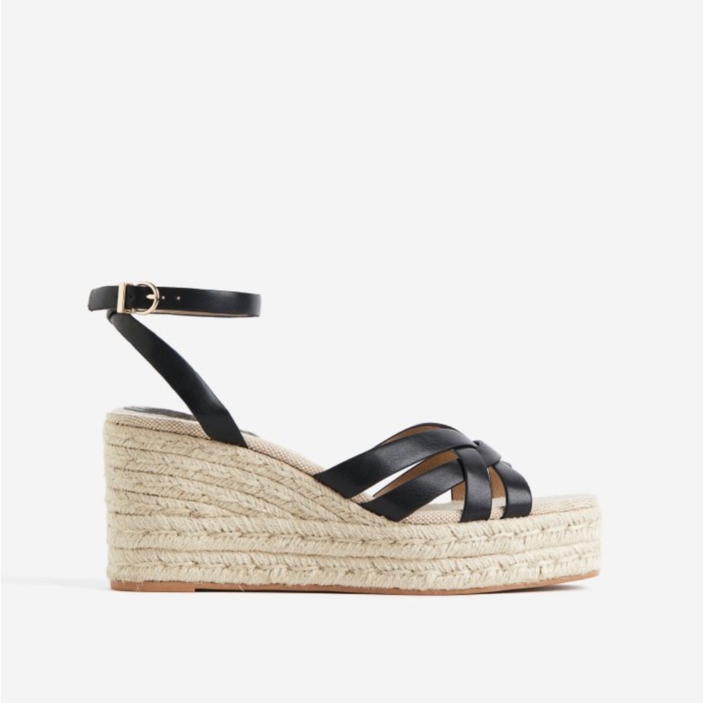 NWT H&M black wedge heel espadrilles size 7